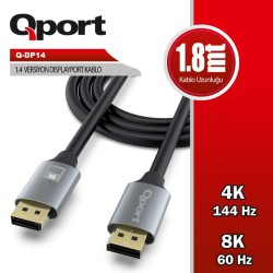 QPORT Q-DP14 Displayport 1.4V 1.8MT Kablo
