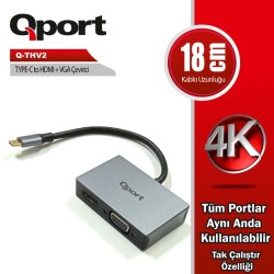 Q-port  Q-THV2 TYPE-C TO HDMI+VGA Çevirici