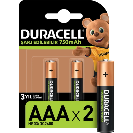 Duracell Şarj Edilebilir AAA 750mAh Piller 2li paket