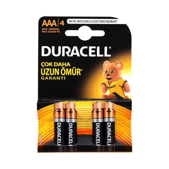 Duracell Alkalin AAA 4lü Paket İnce Kalem Pil