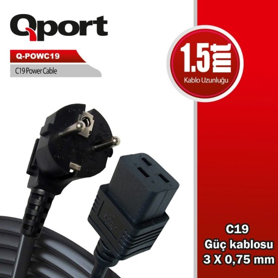 Q-Port  Q-POWC19 1.5M C19 Power Kablosu