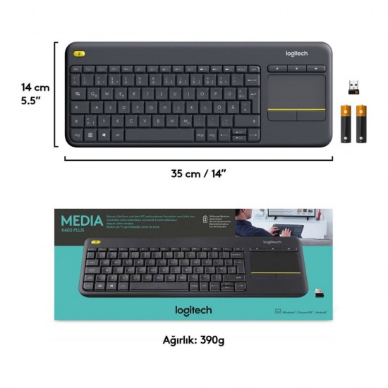 Logitech K400 Plus QTR Siyah 920-007149 MM Kablosuz Klavye + TouchPad