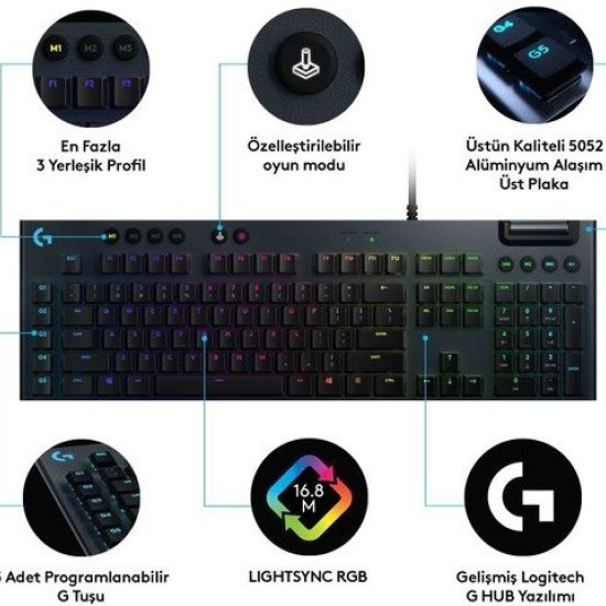 Logitech G815 Tactile Mekanik QTR Siyah RGB 920-008993 Oyuncu Klavye