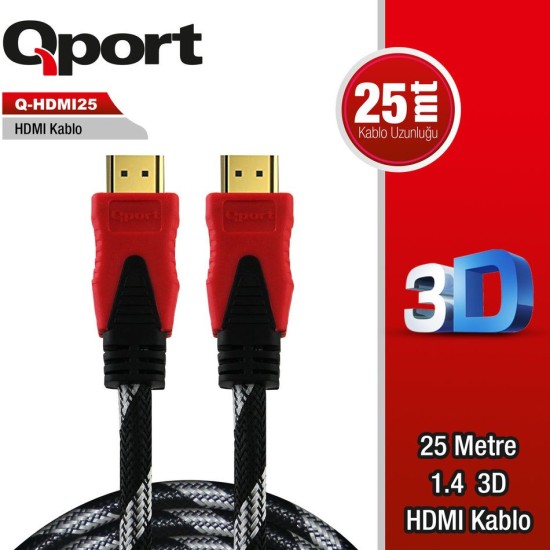 Qport QHDMI125 1.4 3D 25 Metre Altın Uçlu Hdmi Kablo