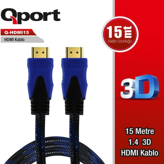 Qport QHDMI15 1.4 3D 15 Metre Altın Uçlu Hdmi Kablo