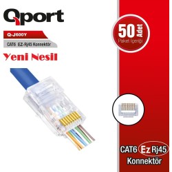 Qport Q-J600Y Cat6 EZ-RJ45 Yeni Nesi 50'lik Paket Konnektör