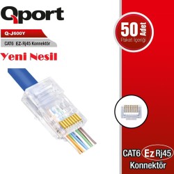 Qport Q-J600Y Cat6 EZ-RJ45 Yeni Nesi 50'lik Paket Konnektör