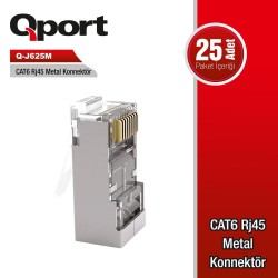 Qport Q-J625M Cat6 RJ45 Metal 25'lik Paket Konnektör