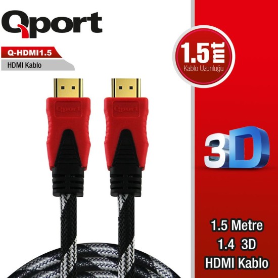 Qport QHDMI1.5 1.4 3D 1.5 Metre Altın Uçlu Hdmi Kablo
