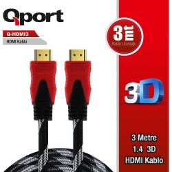 Qport QHDMI3 1.4 3D 3 Metre Altın Uçlu Hdmi Kablo