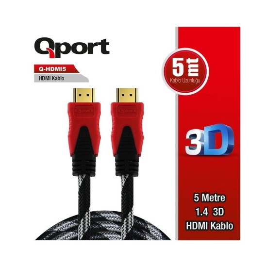 Qport QHDMI5 1.4 3D 5 Metre Altın Uçlu Hdmi Kablo