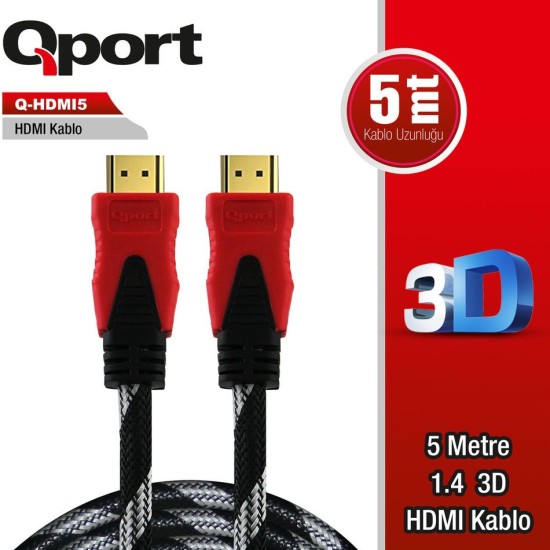 Qport QHDMI5 1.4 3D 5 Metre Altın Uçlu Hdmi Kablo