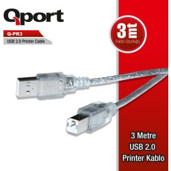Qport  Q-PR3 Usb 2.0 3 Metre Yazıcı Kablosu