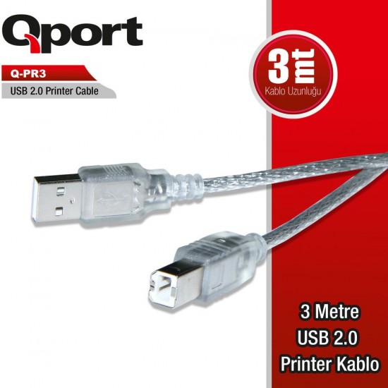 Qport  Q-PR3 Usb 2.0 3 Metre Yazıcı Kablosu