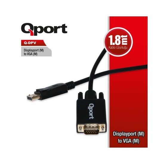 Qport Q-DP-V Display Port To Vga 1.8 Metre Kablo Çevirici