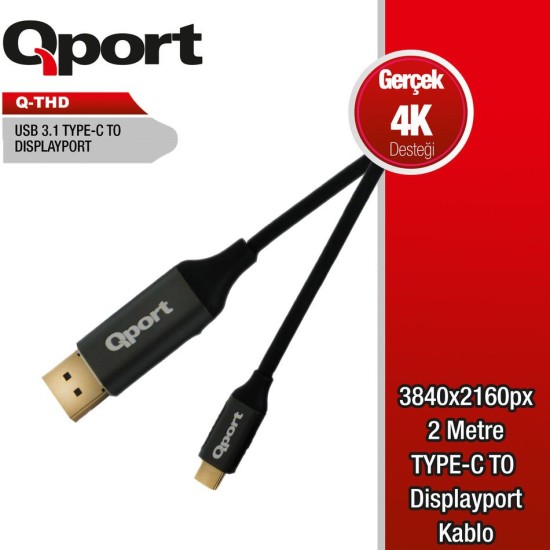 Qport Q-THD Type-C To Displayport 4K 60Hz 2 Metre Kablo Çevirici