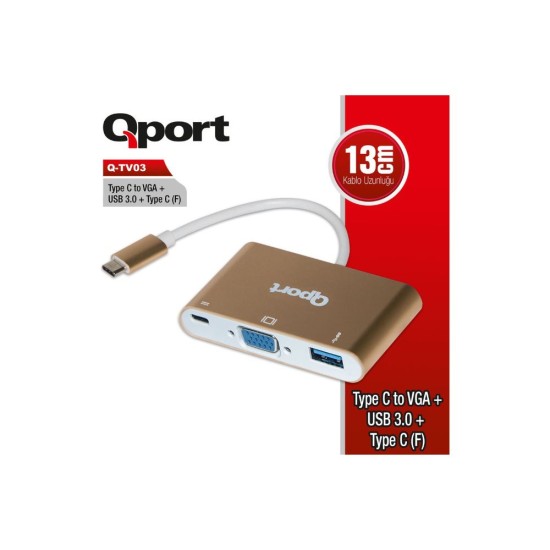Qport Q-TV03 Type-C to VGA USB 3.0 Type-C Çevirici 