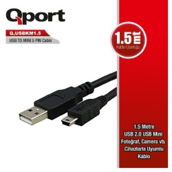 Qport Q-USBKM1.5 1.5 Metre 5Pin USB 2.0 Kamera Şarj+Data Kablo
