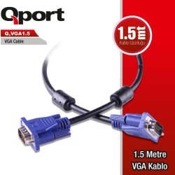 Qport Q-VGA1.5 15 Pin Filtreli 1.5 Metre Erkek Erkek Monitör Kablo