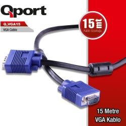 Qport Q-VGA15 15 Pin Filtreli 15 Metre Erkek Erkek Monitör Kablo