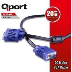 Qport Q-VGA20 15 Pin Filtreli 20 Metre Erkek Erkek Monitör Kablo