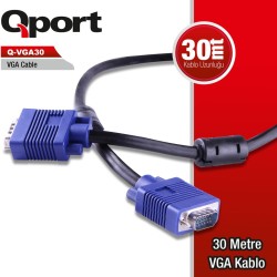 Qport Q-VGA30 15 Pin Filtreli 30 Metre Erkek Erkek Monitör Kablo
