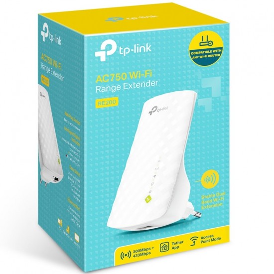 Tp-Link RE200 750Mbps Kablosuz AC Dual Band 1RJ45 Portlu Access Point  Evrensel Menzil Genişletici