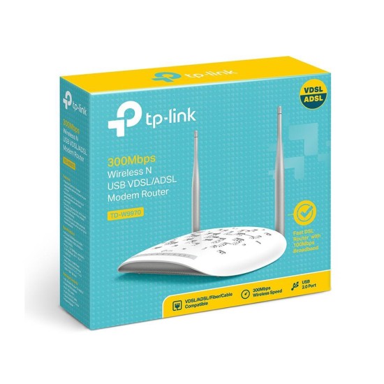 Tp-Link TD-W9970 4 Port 300Mbps N Kablosuz 2X5Dbi 1Xusb Wps Ewan Fiber Destekli Vdsl2/Adsl2+ Modem Router