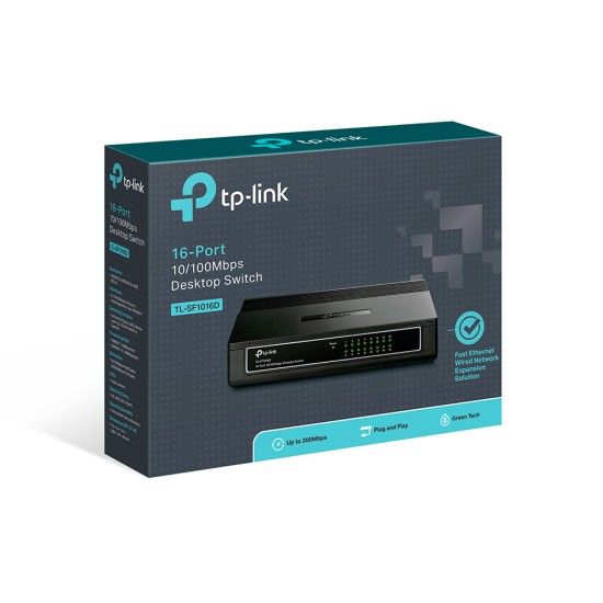 Tp-Link TL-SF1016D 16 Port 10/100Mbps Tak  Kullan % 70 Enerji Tasarruflu Switch