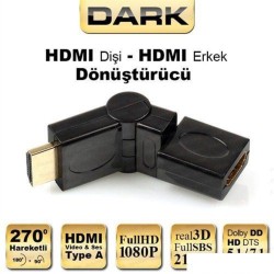 Dark DKHDAMXF270 HDMI to HDMI Erkek-Dişi 270 Derece Dirsek Dönüştürücü 