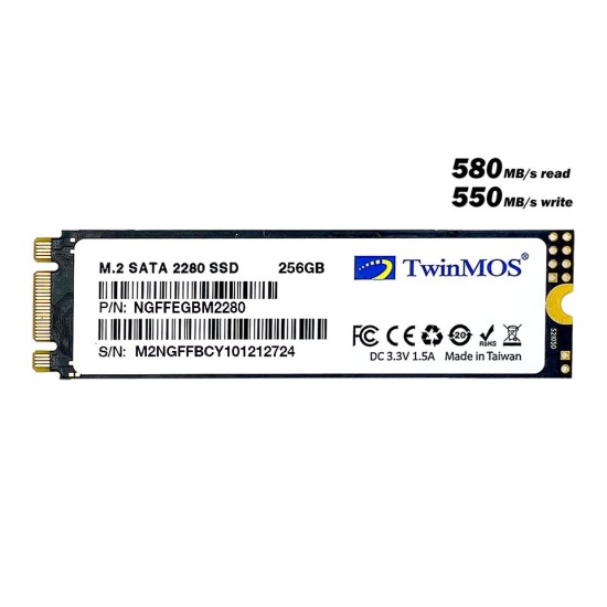 Twinmos 256GB 3DNAND 580MB-550MB/s NGFFEGBM2280 SATA M2 