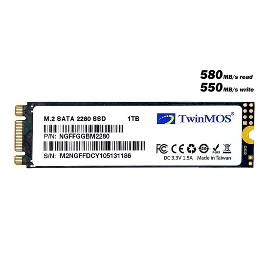 Twinmos 1TB 3DNAND 580MB-550MB/s NGFFGGBM2280 SATA M2 