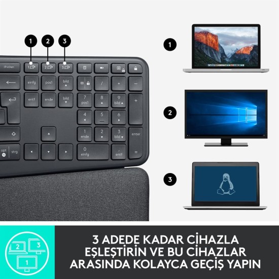 Logitech K860 Ergo 920-010109 Ergonomik Kablosuz Klavye 