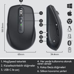 Logitech MX Anywhere Siyah 3 Kompakt 910-005988 Kablosuz Performans Mouse