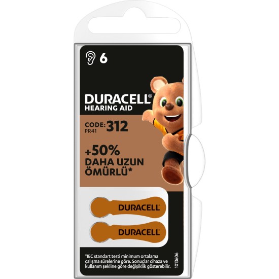 Duracell Activair Pr41 No:312 1.45V 6'lı Işitme Cihazı Pili