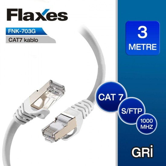 Flaxes FNK-703G Cat7 3 Metre Gri Network Kablo