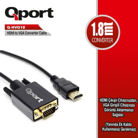 Qport Q-HVG18 Hdmi To Vga 1,8 Metre Kablo Çevirici