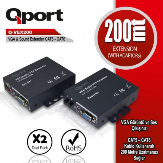 Qport Q-VEX200 200 Metre 2'li Paket Vga Extender