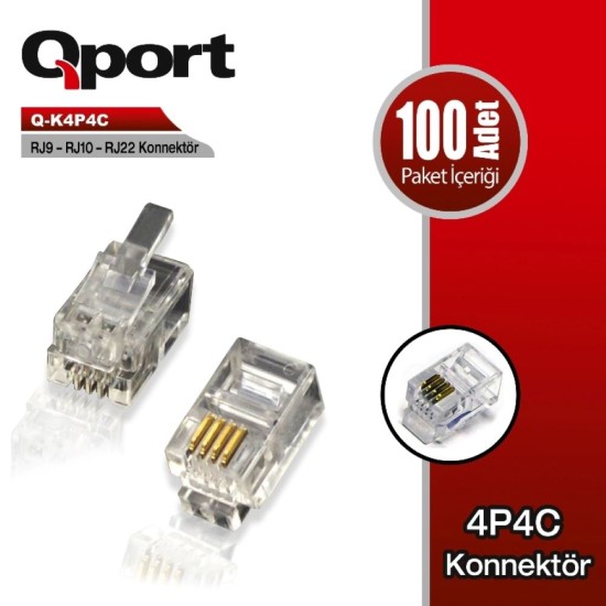 Qport Q-K4P4C RJ9-RJ10-RJ22 100'lü Paket Telefon Soketi