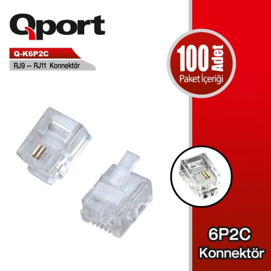 Qport Q-K6P2C RJ9-RJ11 100'lü Paket Telefon Soketi