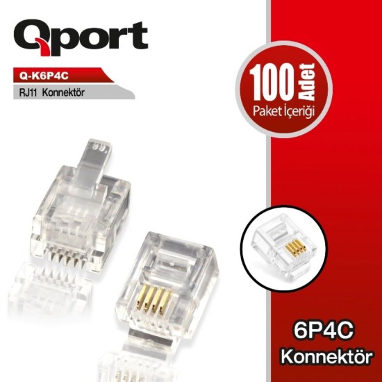 Qport Q-K6P4C RJ11 100'lü Paket Telefon Soketi