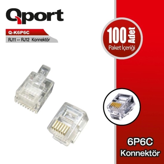 Qport Q-K6P6C RJ11-RJ12  100'lü Paket Telefon Soketi