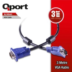 Qport Q-VGA3 15pin Filtreli 3 Metre M/M Monitör Kablo