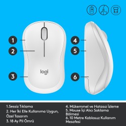 Logitech M221 Sessiz Kompakt 910-006511 Beyaz Kablosuz Mouse
