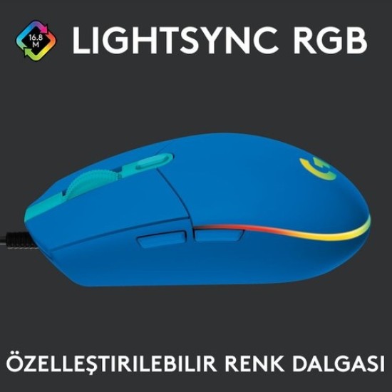 Logitech G102 LightSync Blue 910-005801 8000DPI  Optik RGB Kablolu Oyuncu Mouse