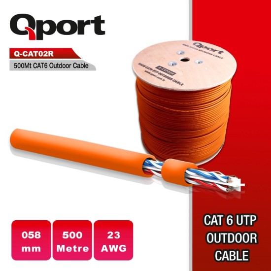 Qport Q-CATO2R 500 M Cat6 Outdoor 23AWG 0.58MM Kablo Turuncu