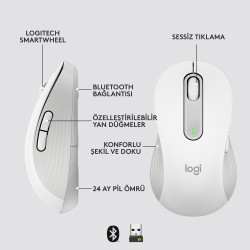 Logitech Signature M650 Büyük Boy Sol El Için Sessiz Kablosuz Mouse - Beyaz 910-006240