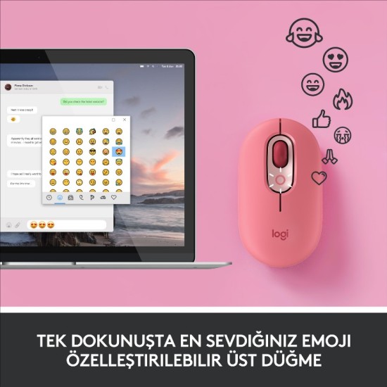 Logitech POP Mouse Emoji Tuşlu Sessiz Kablosuz Mouse - Pembe 910-006548