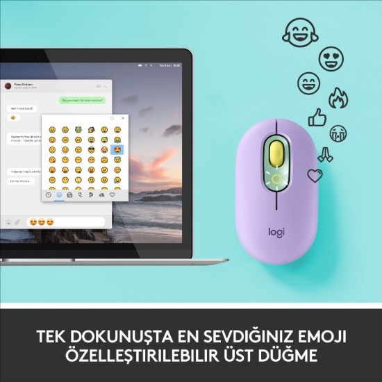Logitech POP Mouse Daydream Emoji Tuşlu Sessiz Kablosuz Mouse - Mint&Lila  910-006547