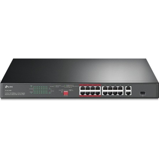 TP-Link TL-SL1218P 16-Port 10/100 Mbps + 2-Port 16-Port PoE+ Gigabit Rackmount Switch with 